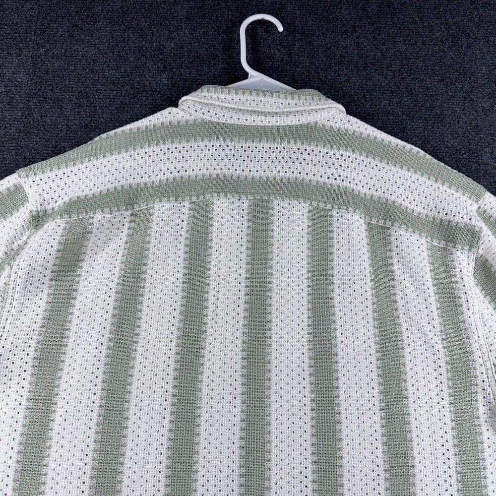 Hollister Button Down Mens XXL 2XL Green Striped Crochet Knit Boxy Fit Shirt - Picture 9 of 13